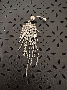 Elegant Silver-Tone Rhinestone Fringe Belly Ring
